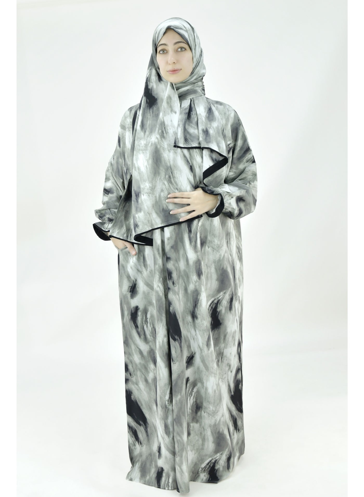 One Piece Prayer Dress for Women – Premium Crepe Fabric Isdal with Attached Scarf & Pocket – Lightweight Islamic Salah Wear